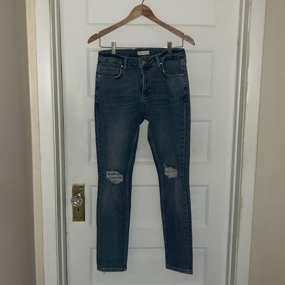 ANINE BING Gabe Destructed Mid Rise Skinny Jean Size 28